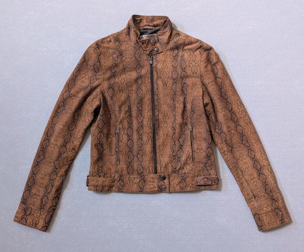 What Goes Around Comes Around Leather Moto Jacket Snake Print Size M Rare